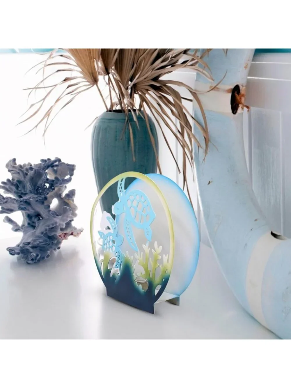Coastal Sea Turtle Night Light - Nautical Tabletop Lamp for Beach House Decor
